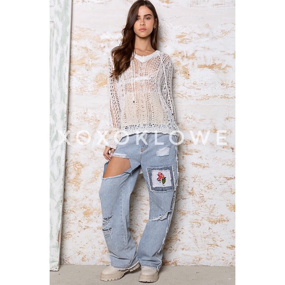 POL Retro 90s Distressed Patchwork Jeans Relaxed Fit - Picture 15 of 16